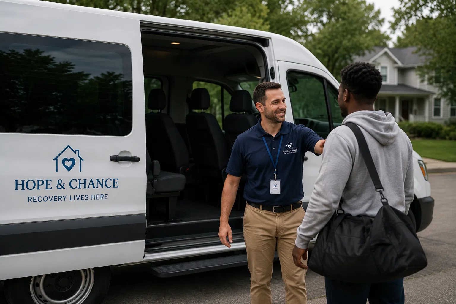 A Hope & Chance driver helping a client board the recovery van