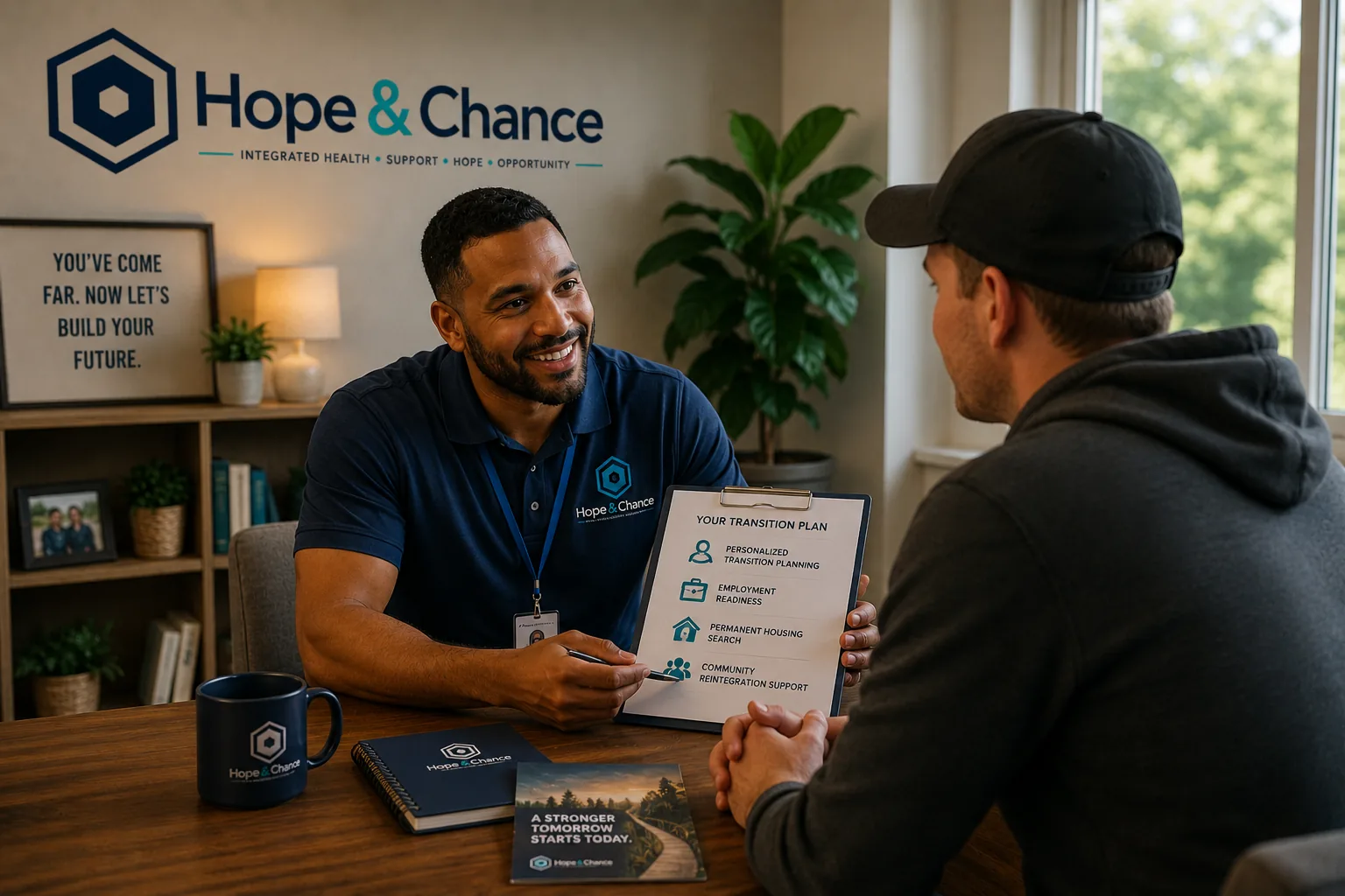 A Hope & Chance specialist reviewing a personalised transition plan with a client